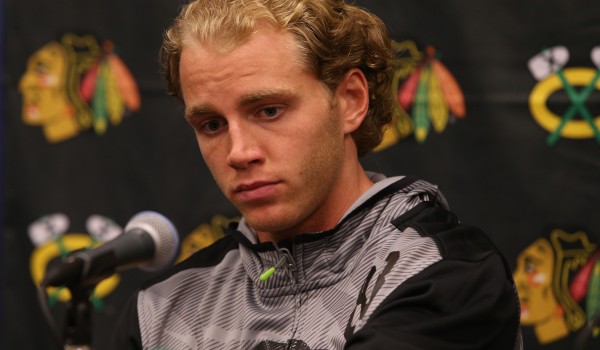 Patrick Kane speaks to the media at a press conference before the start of Blackhawks training camp at the University of Notre Dame's Compton Family Ice Center in South Bend, Ind., Sept. 17, 2015.  Kane spoke publicly for the first time since his involvement in an alleged sexual assault, saying:  "I am confident once all facts come to light I will be absolved.''  (Antonio Perez/Chicago Tribune)