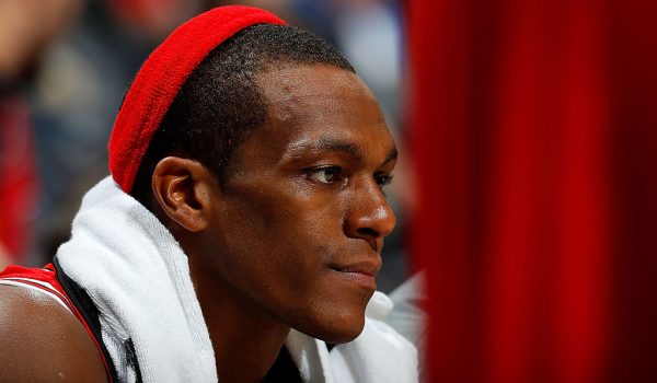 ATLANTA, GA - NOVEMBER 09:  Rajon Rondo #9 of the Chicago Bulls looks on from the bench in the final minutes of their 115-107 loss to the Atlanta Hawks at Philips Arena on November 9, 2016 in Atlanta, Georgia.  NOTE TO USER User expressly acknowledges and agrees that, by downloading and or using this photograph, user is consenting to the terms and conditions of the Getty Images License Agreement.  (Photo by Kevin C. Cox/Getty Images)